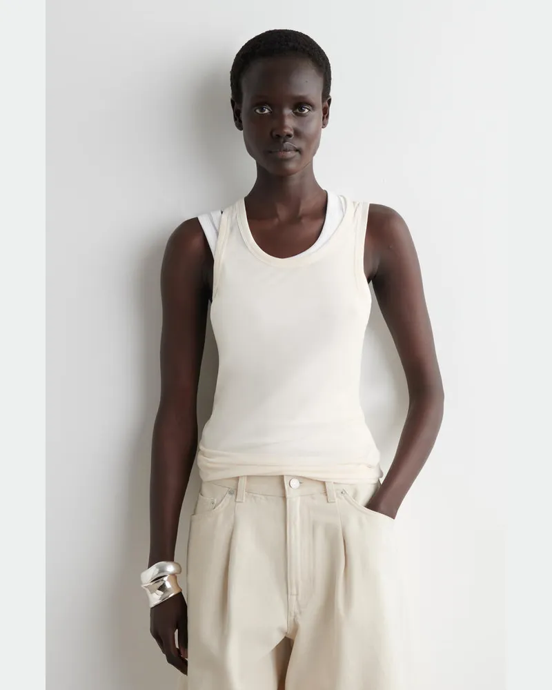 COS Geripptes Tanktop Aus Seide Weiß