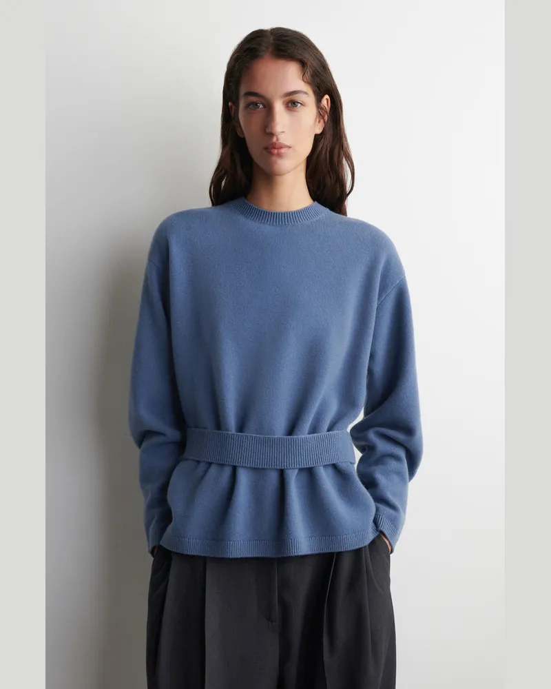 COS Pullover Aus Merinowolle Mit Gürteldetail Blau