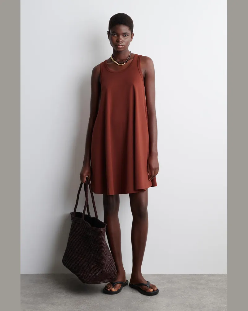 COS Cotton-Jersey Mini Swing Dress Rot