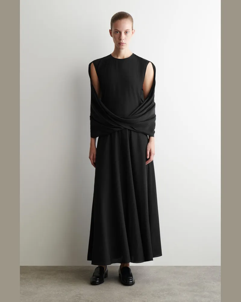 COS Drapiertes Maxikleid Aus Seide Schwarz