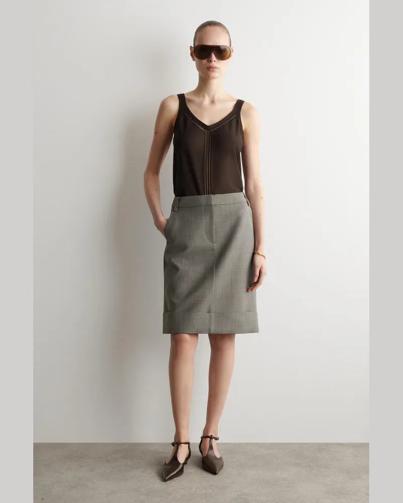 COS Lizard-Effect Leather T-Bar Wedge Heels Braun