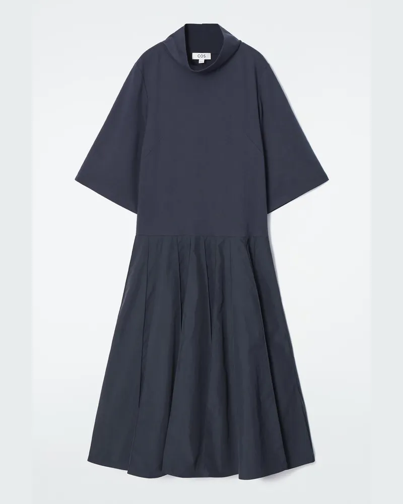COS Bahnen-Midikleid Mit Stehkragen Blau