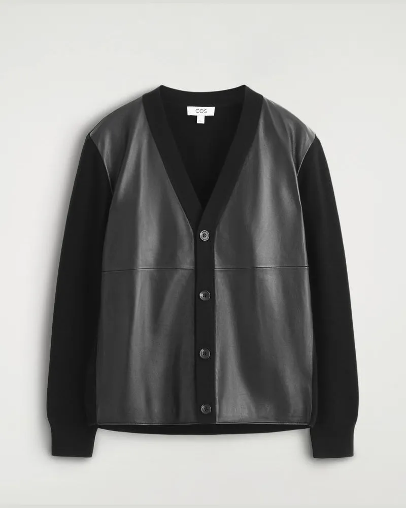COS Strickjacke Aus Wolle Mit Lederdetails Schwarz