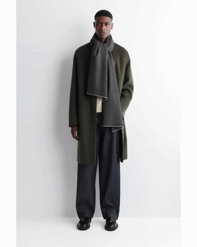 COS Schal Aus Woll-Kaschmir-Mix Mit Fischgrätenmuster Grau