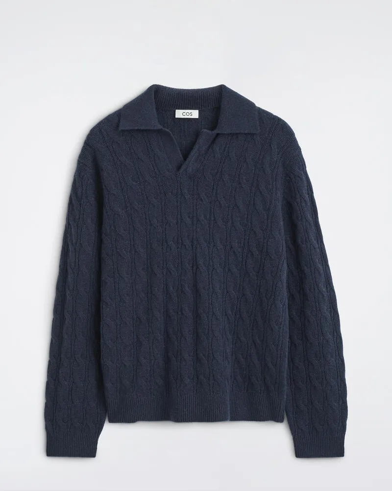 COS Polopullover Aus Reinem Kaschmir Mit Zopfmuster Blau