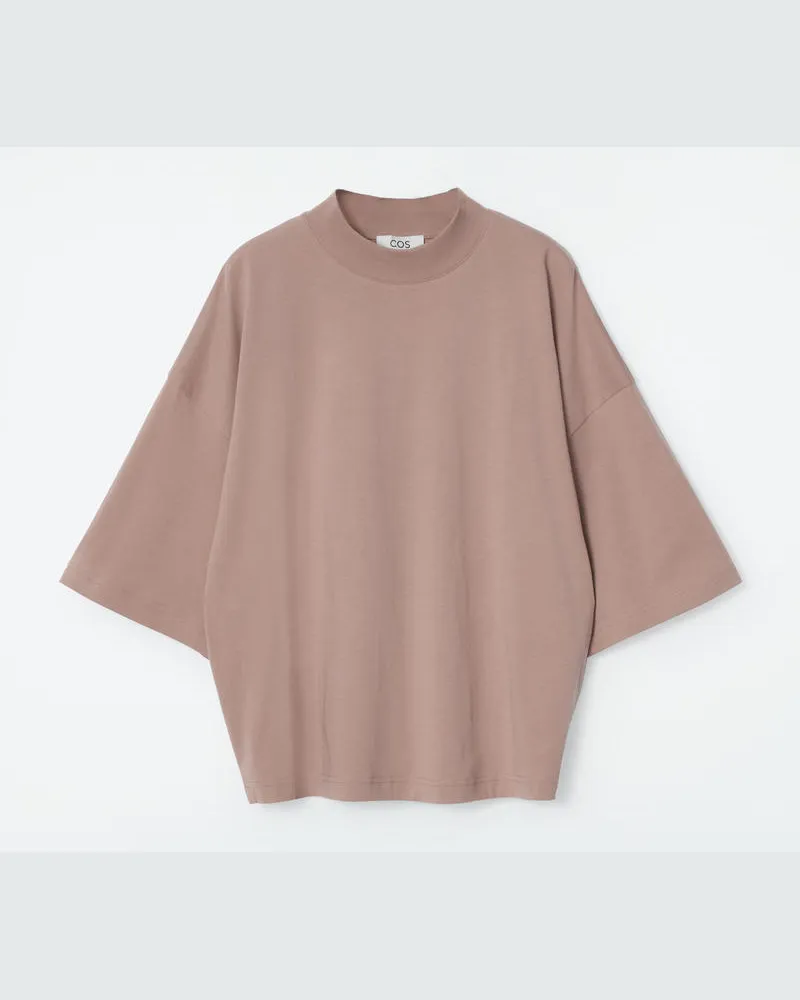 COS Kastenförmiges T-Shirt Mit Stehkragen Beige