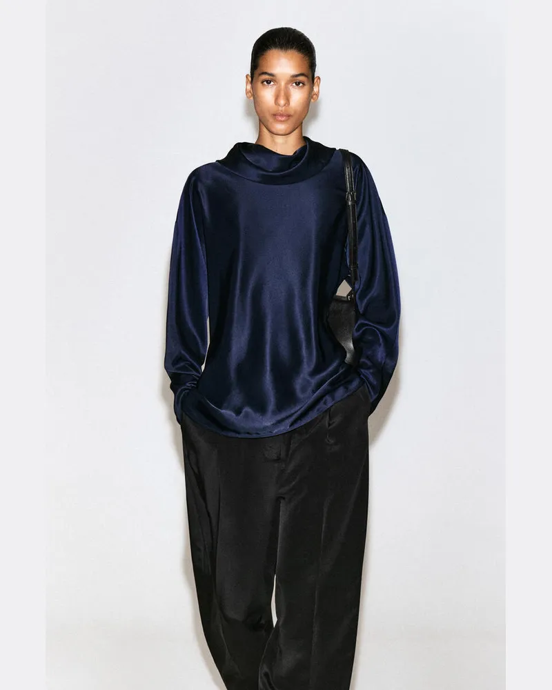 COS Satinbluse Mit Wasserfallausschnitt Blau