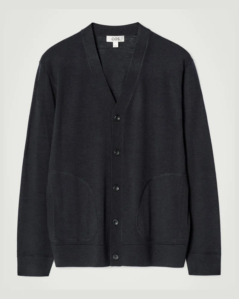 COS Strickjacke Aus Merinowolle Mit V-Ausschnitt Blau