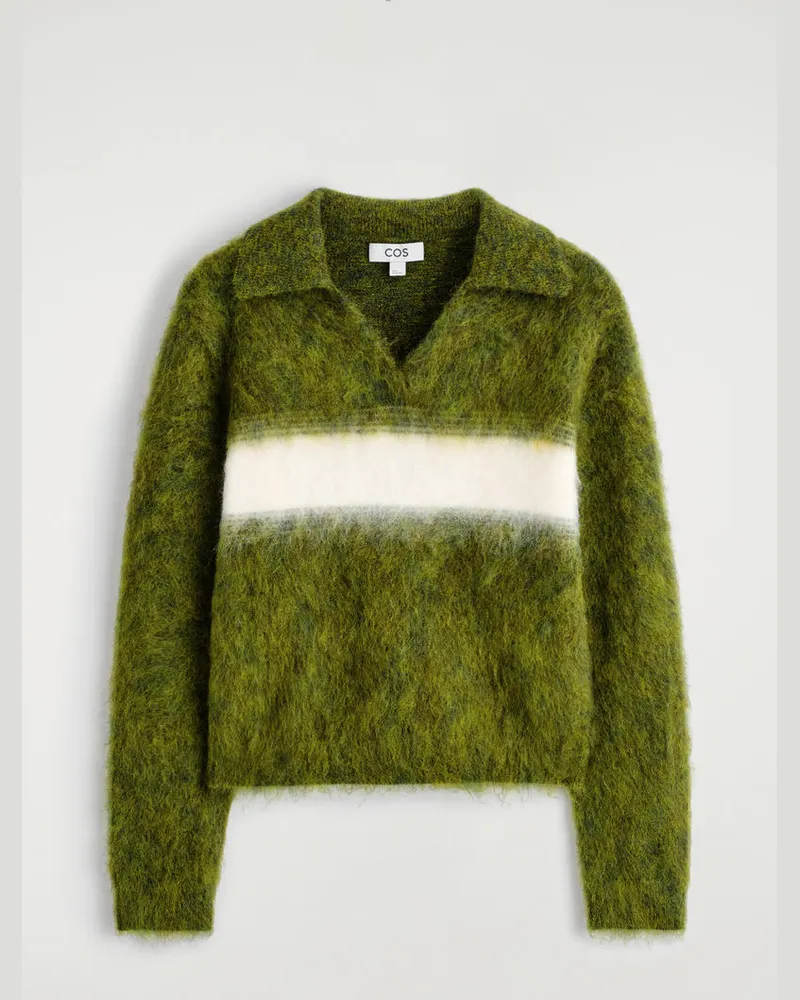 COS Gestreifter Polopullover Aus Mohair-Mix Grün
