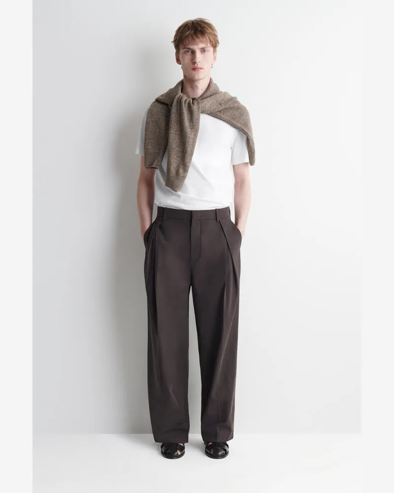 COS Lockere Baumwollhose Mit Weitem Bein Und Falten Braun