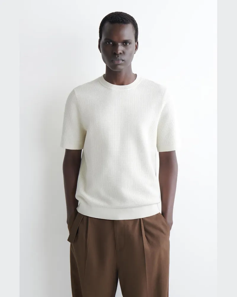 COS T-Shirt Aus Baumwolle In Waffeloptik Weiß