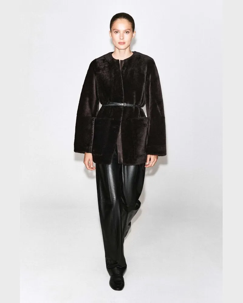 COS Kragenlose Jacke Aus Shearling Braun