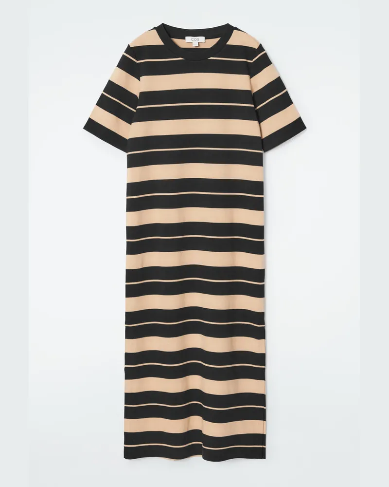 COS Gestreiftes T-Shirt-Kleid In Midilänge Beige
