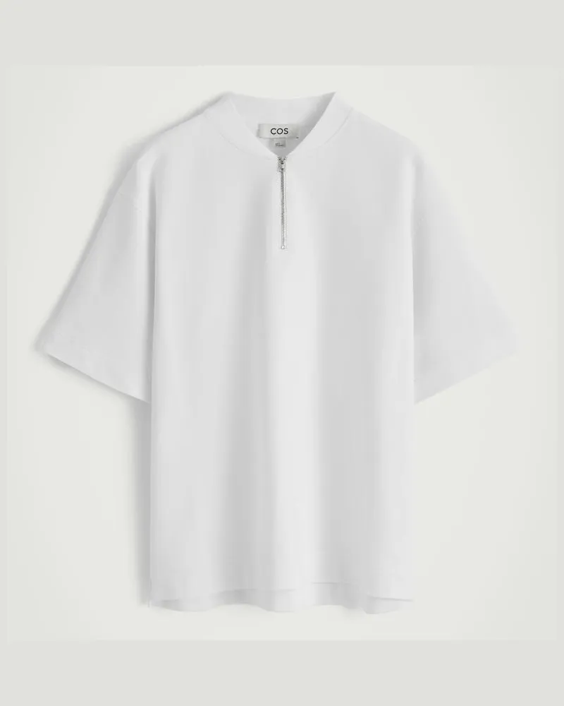 COS Baumwoll-T-Shirt Mit Kurzem Reissverschluss Weiß