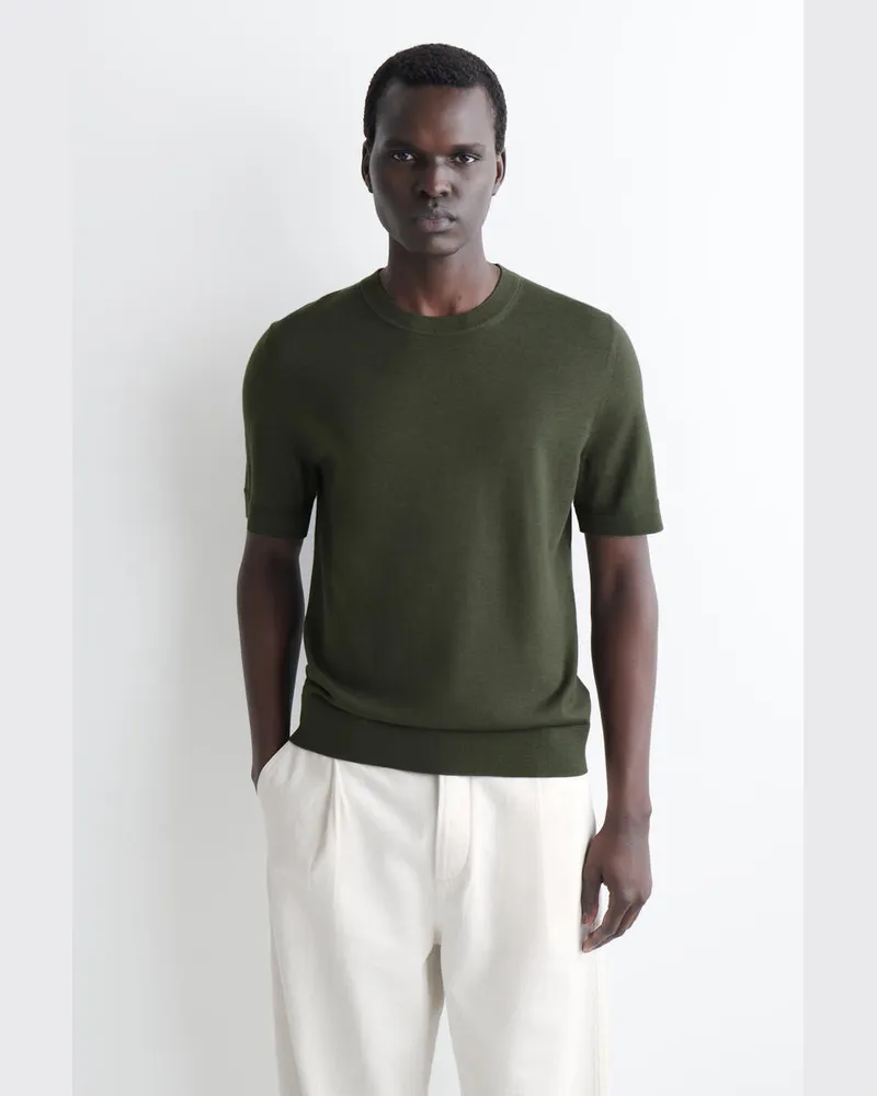 COS Schmales Strick-T-Shirt Aus Merinowolle Grün