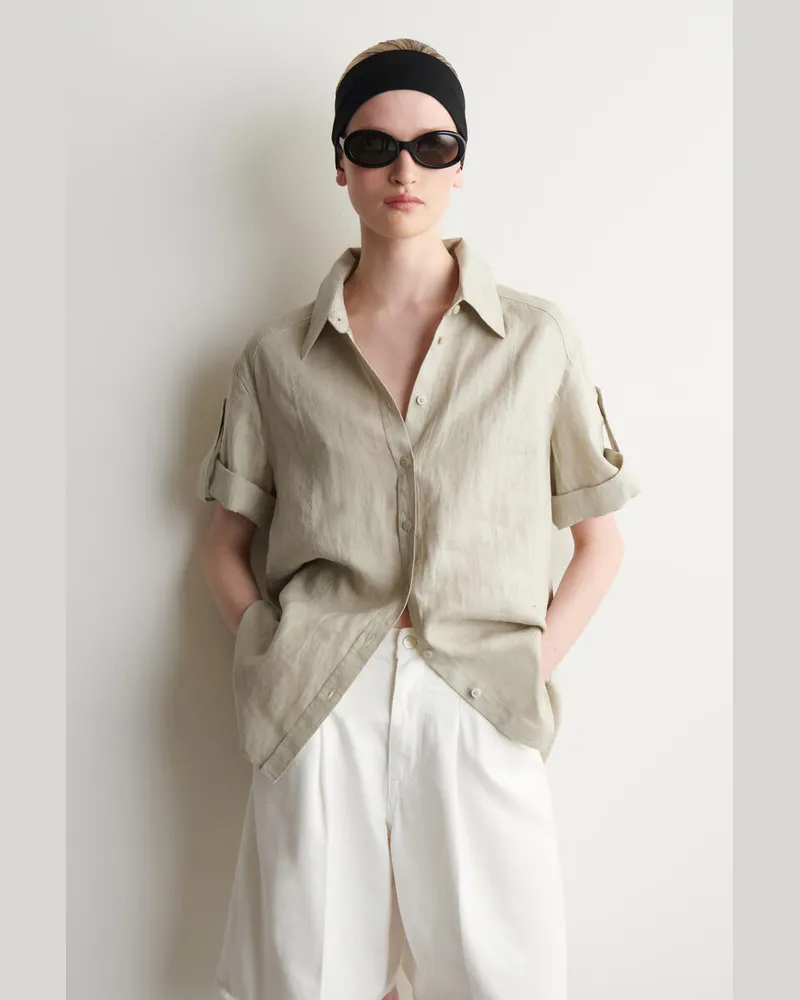 COS Leinenhemd Mit Umgeschlagenen Ärmeln Beige
