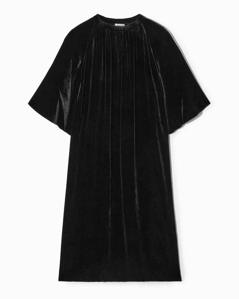 COS Samt-Midikleid Aus Seiden-Mix Mit Raffungen Schwarz