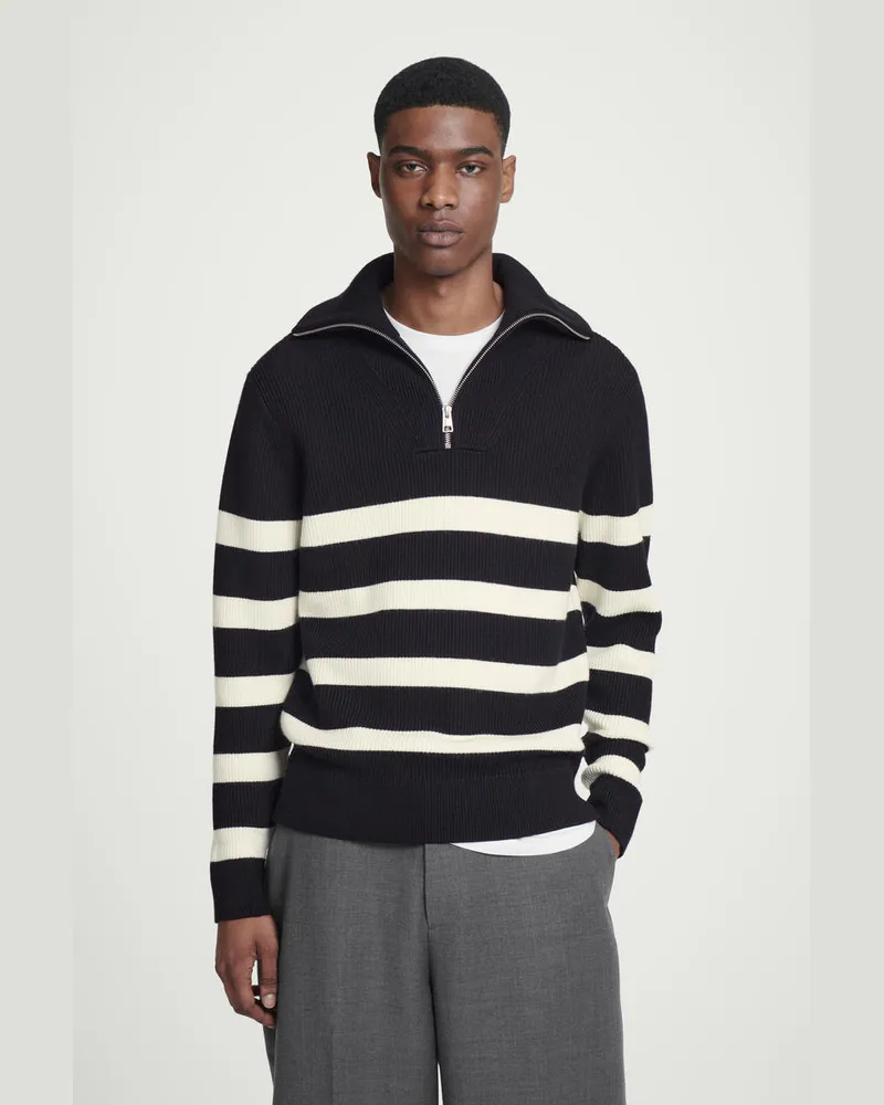 COS Pullover Aus Woll-Baumwoll-Mix Mit Reissverschluss Schwarz