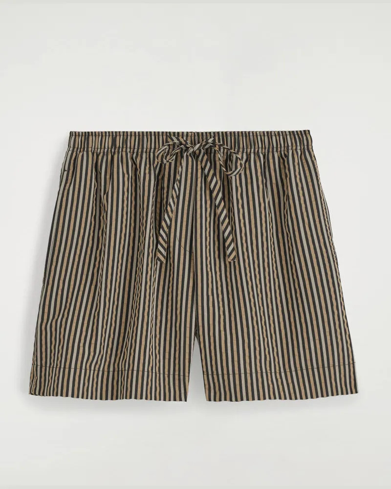 COS Gestreifte Shorts Aus Seersucker Braun