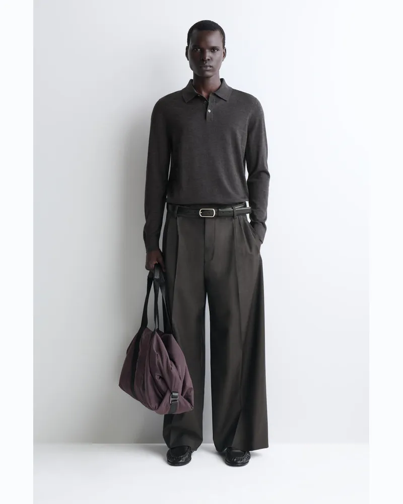 COS Leather-Detail Duffle Bag - Nylon Grau
