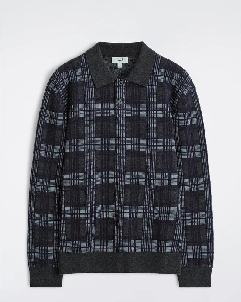 COS Jacquard-Polopullover Aus Merinowolle Blau