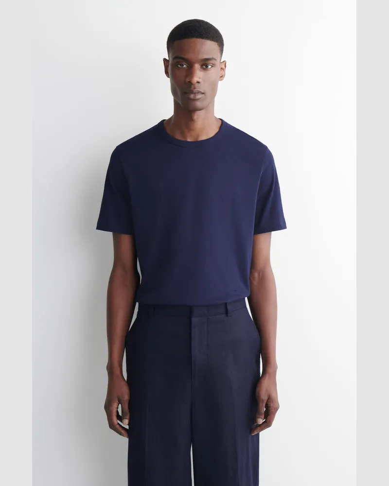 COS T-Shirt Aus Gebürsteter Baumwolle Blau