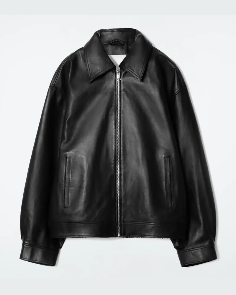 COS Oversized-Lederjacke Mit Kragen Schwarz