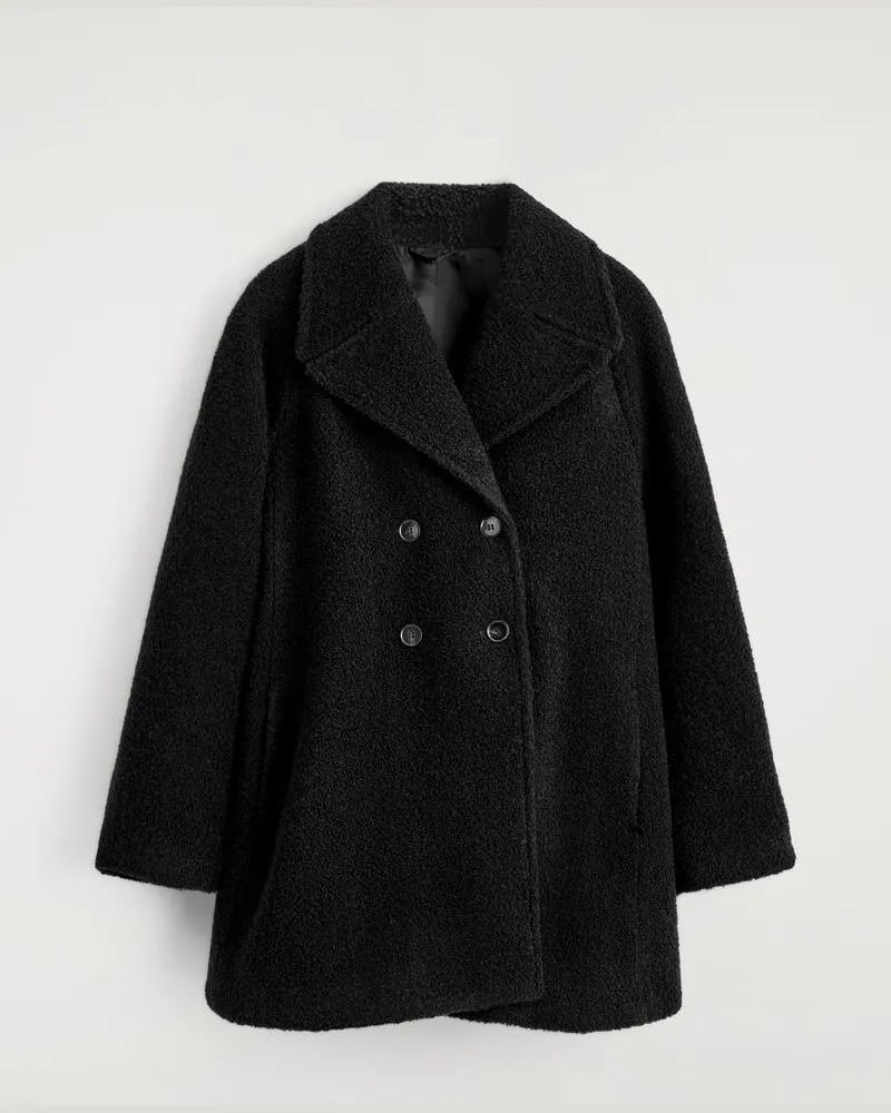COS Bouclé-Cabanjacke Aus Woll-Mix In A-Linie Schwarz