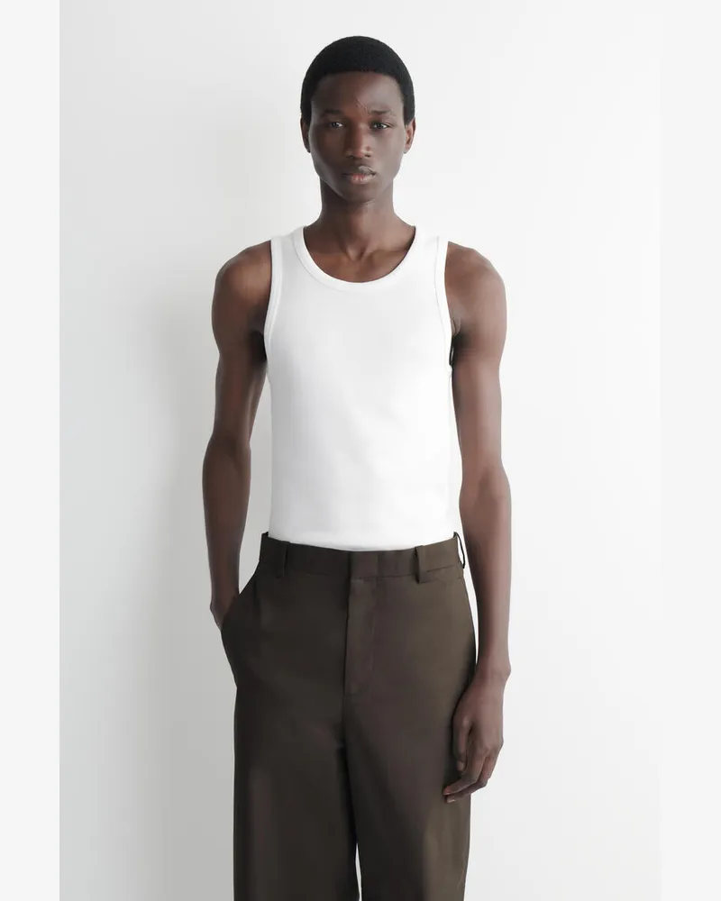 COS Schmales Geripptes Tanktop Aus Baumwolle Weiß