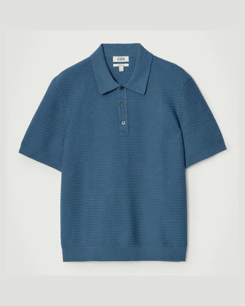 COS Strukturiertes Strick-Poloshirt Aus Baumwolle Blau