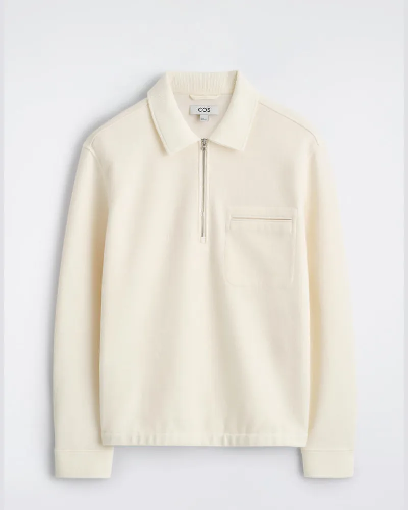 COS Polopullover Aus Kochwolle Mit Reissverschluss Weiß