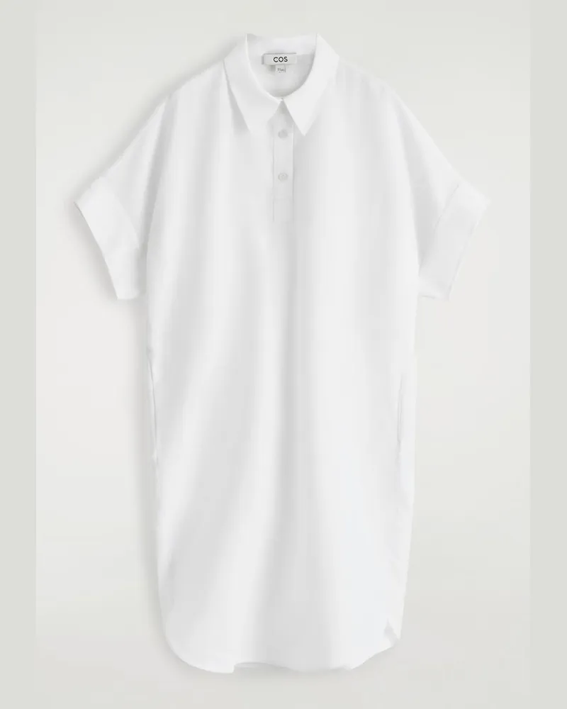 COS Abgerundetes Hemdkleid Aus Leinen-Baumwoll-Mix Weiß
