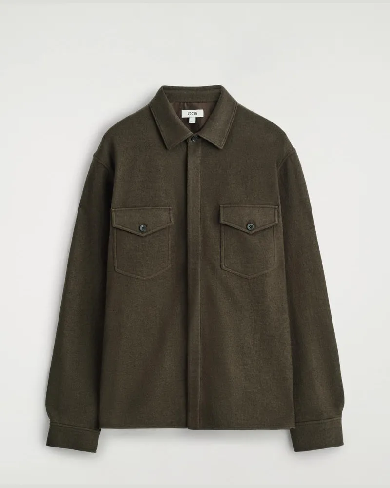 COS Lockere Hemdjacke Aus Gekochter Wolle Grün
