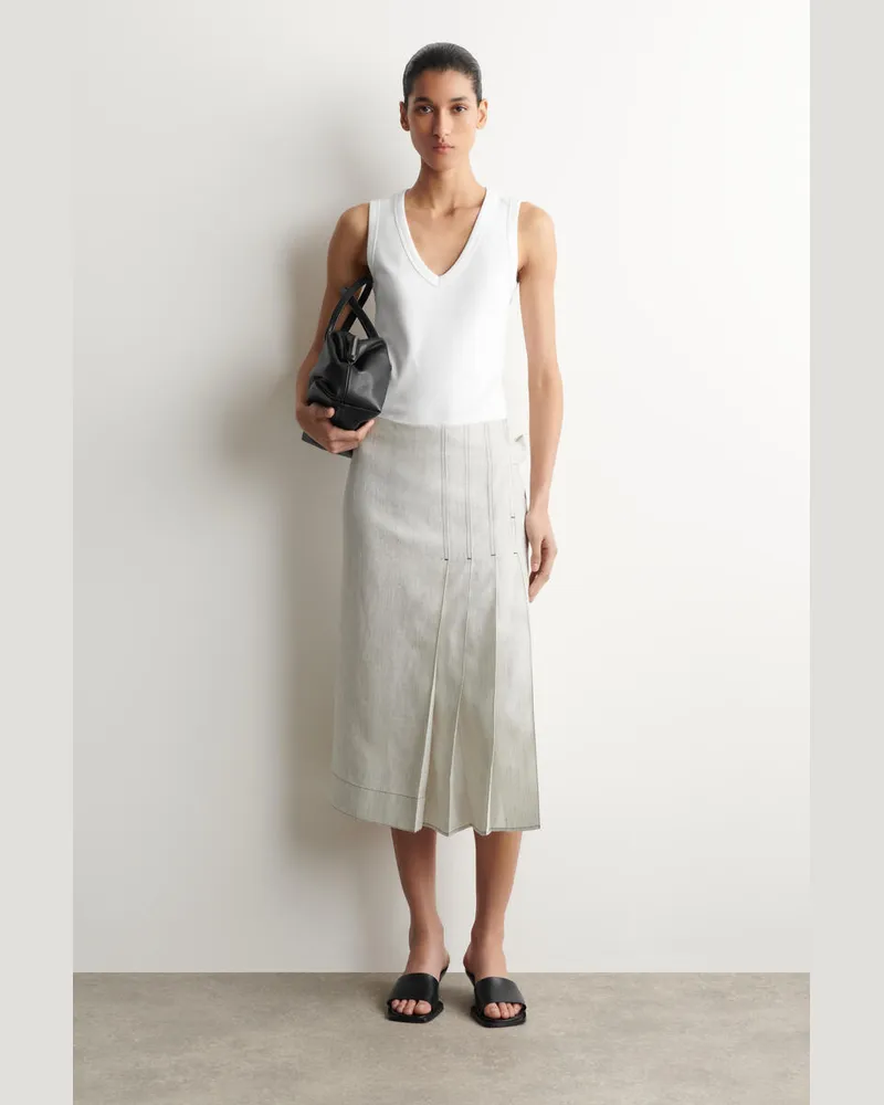 COS Midirock Aus Leinen-Mix Mit Falten Und Gürtel Grau