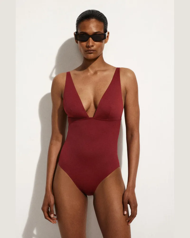 COS Badeanzug Aus Scuba Mit V-Ausschnitt Rot