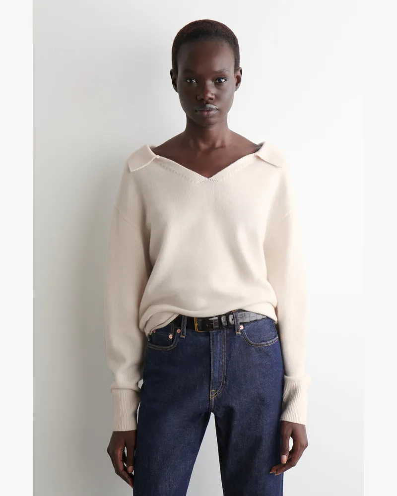 COS Polopullover Aus Merinowolle Weiß