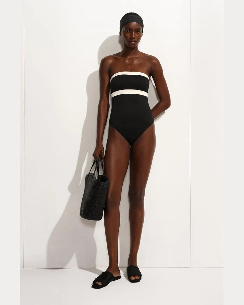 COS Colour-Block Scuba Bandeau Swimsuit Schwarz