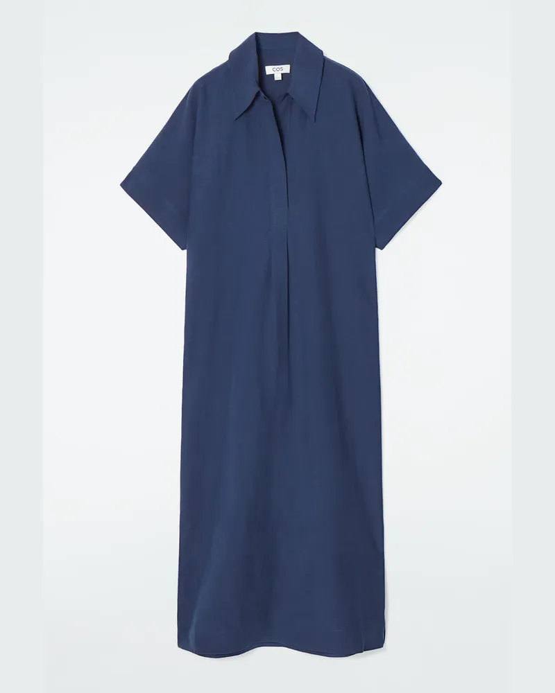 COS Hemdkleid Aus Leinen-Mix In Midilänge Blau