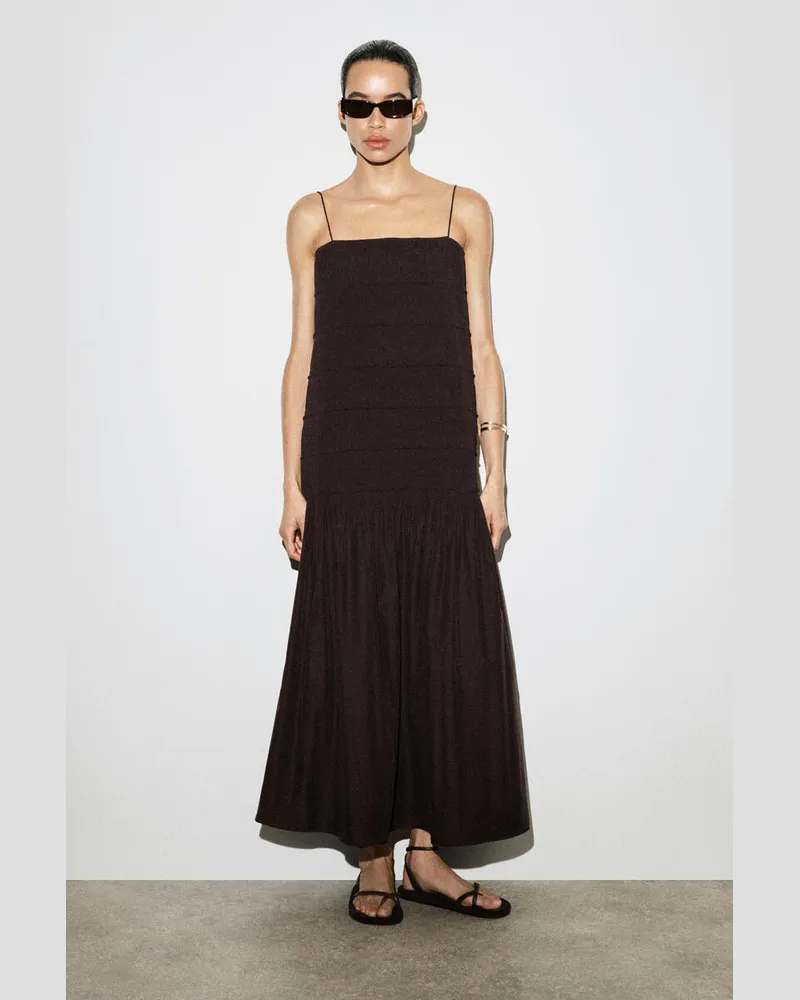 COS Midikleid Aus Popeline Mit Raffungen Braun