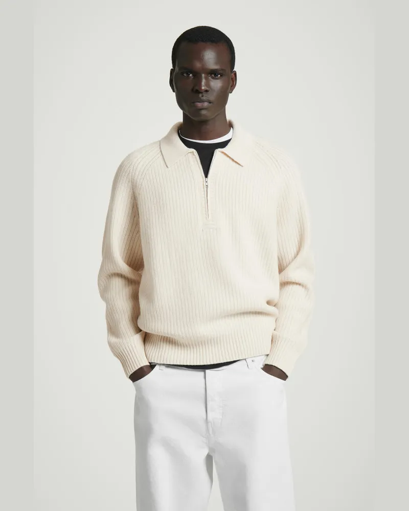 COS Pullover Aus Merinowoll-Yak-Mix Mit Kragen Weiß