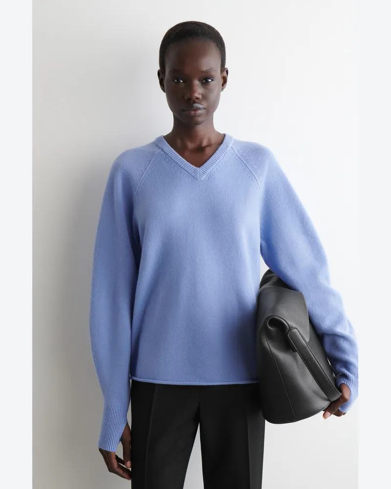 COS Pullover Aus Merinowolle Mit V-Ausschnitt Blau