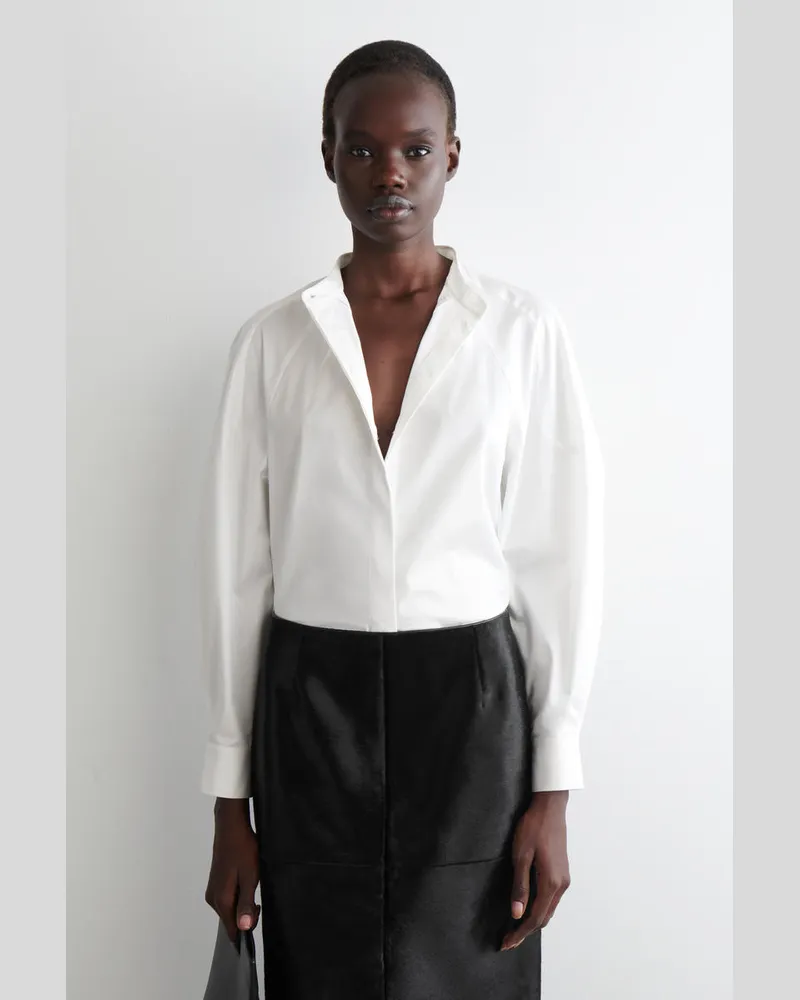 COS Kragenloses Baumwollhemd Weiß