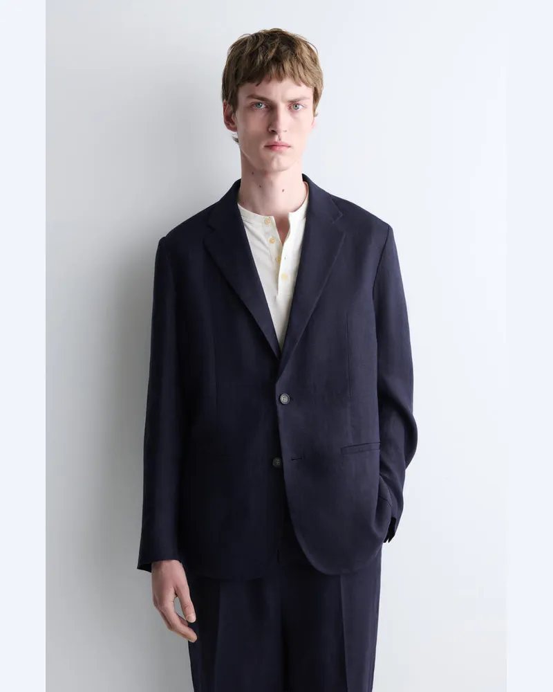 COS Einreihiger Blazer Aus Leinen Blau