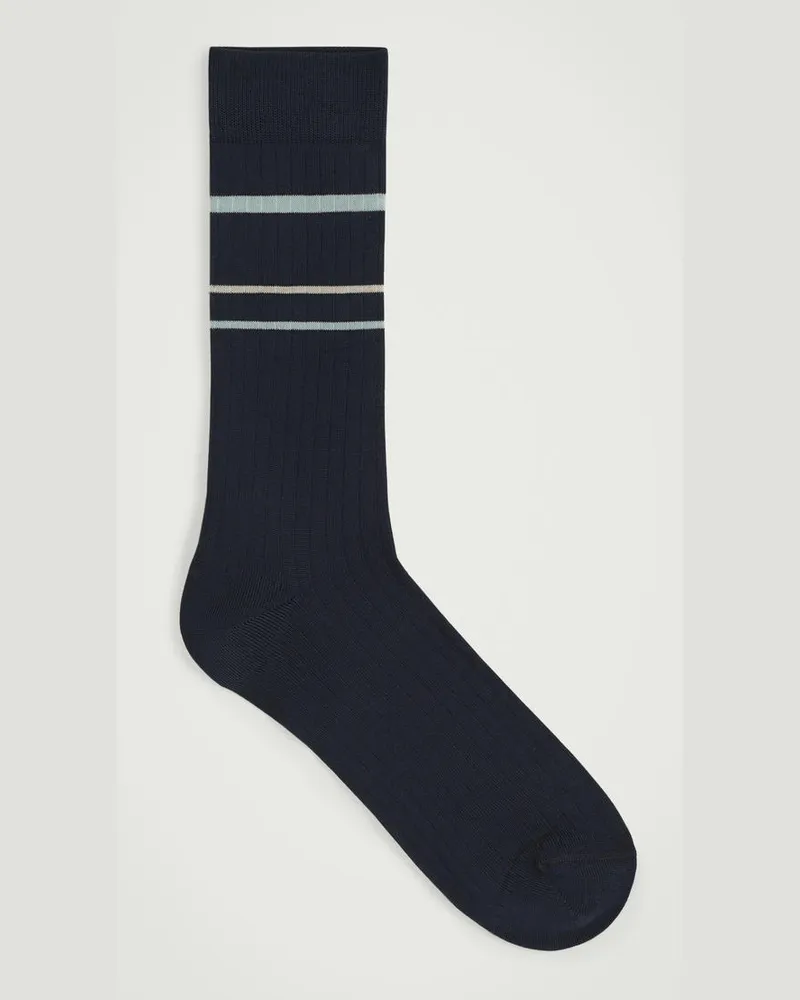 COS Gestreifte Gerippte Baumwollsocken Blau