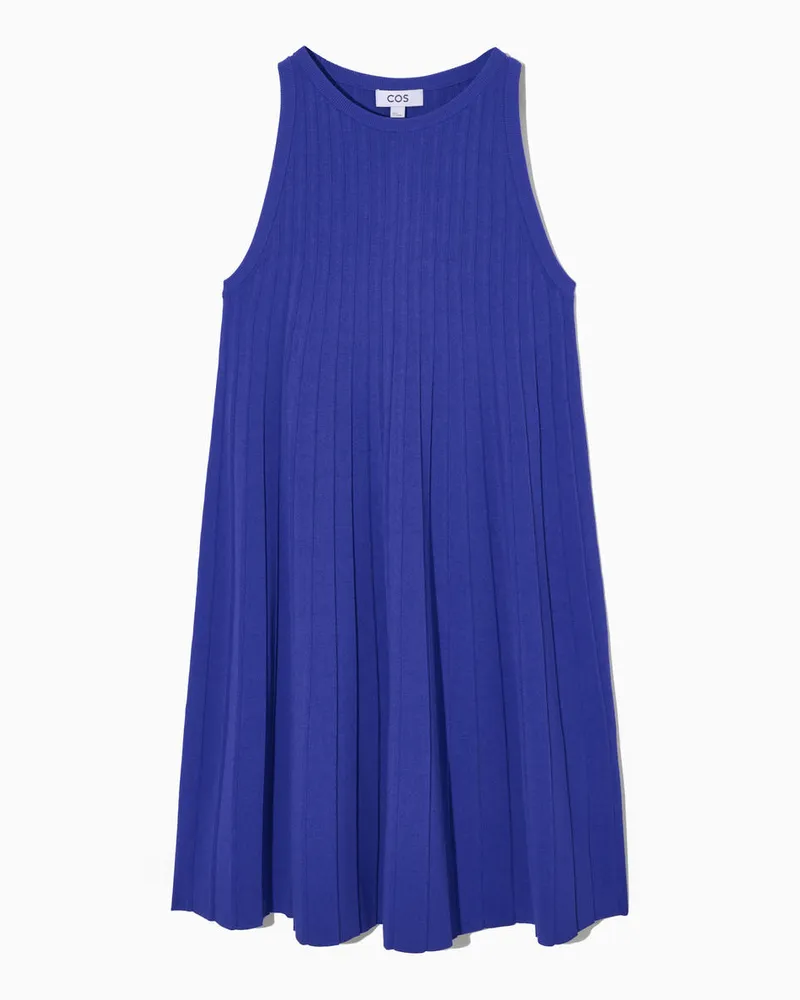 COS Plissiertes Minikleid In A-Linie Blau