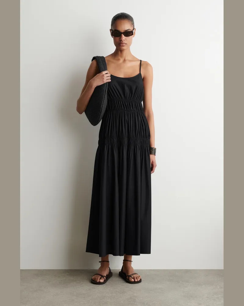 COS Midikleid Aus Jersey Mit Raffungen Schwarz