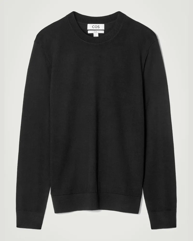 COS Schmaler Merinowollpullover Mit Rundhalsausschnitt Schwarz