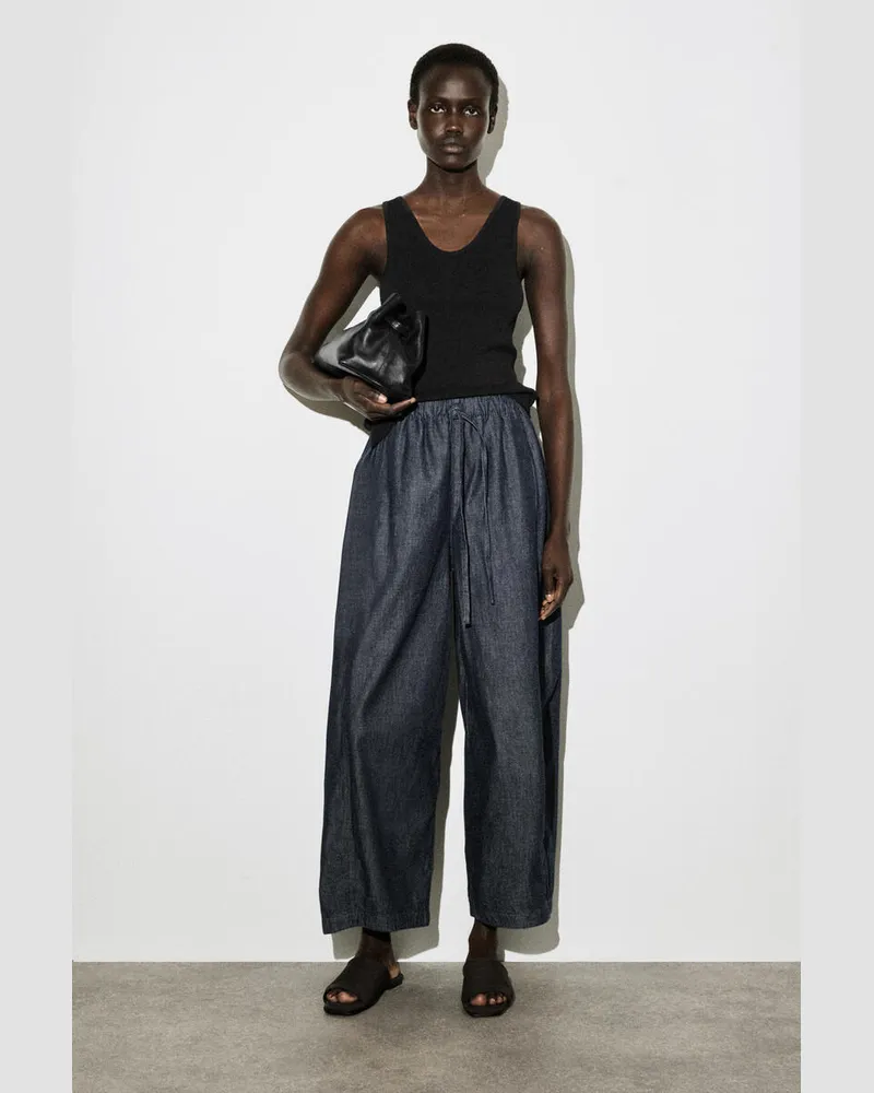 COS Hose Aus Denim Mit Kordelzugbund Und Barrel-Bein Blau