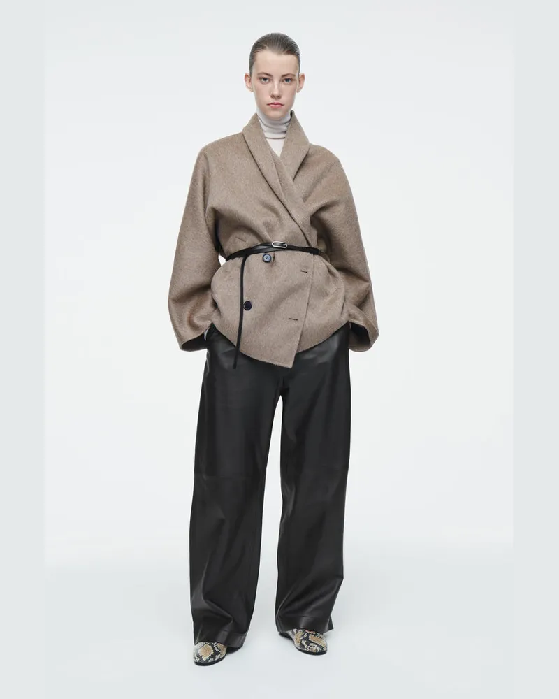 COS Flache Ballerinas Aus Leder Mit Schlangenmuster Beige