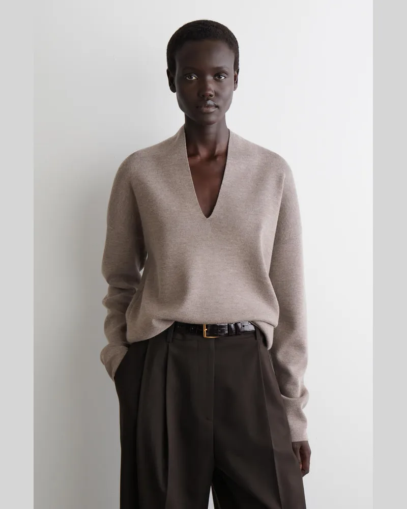COS Pullover Aus Merinowolle Mit V-Ausschnitt Beige